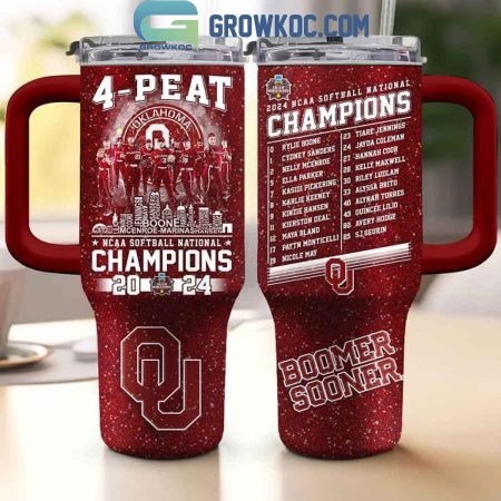 2024 Oklahoma Sooners NCAA Softball National Champions 4-Peat Skyline 30oz or 40oz Stainless Tumbler With Handle NVA