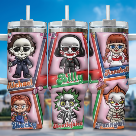3D Horror Movies Custom  Quencher 30 or 40oz  Stainless Steel Tumbler HG With Handle