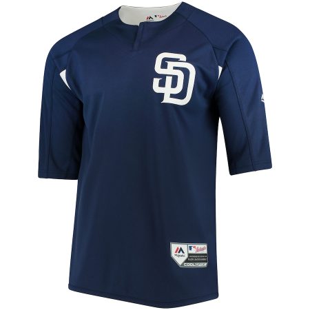 San Diego Padres Majestic Collection On-Field 3/4-Sleeve Batting Practice Jersey – Navy/White –