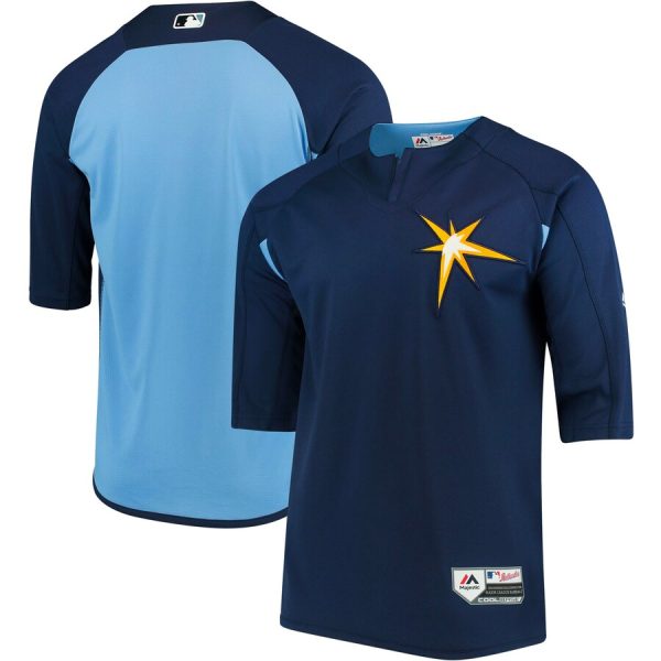 Tampa Bay Rays Majestic Collection On-Field 3/4-Sleeve Batting Practice Jersey – Navy/Light Blue –