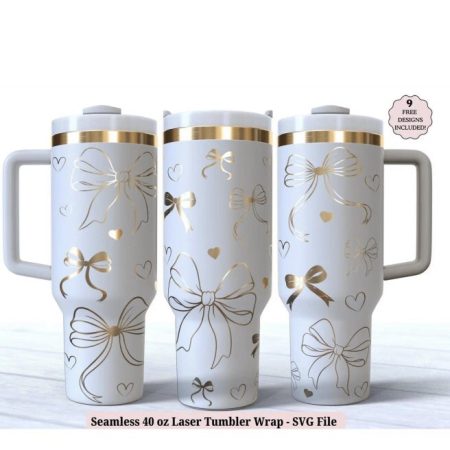 White Coquette Bow 40oz or 30oz Engraved  Stainless Steel Tumbler With Handle CP