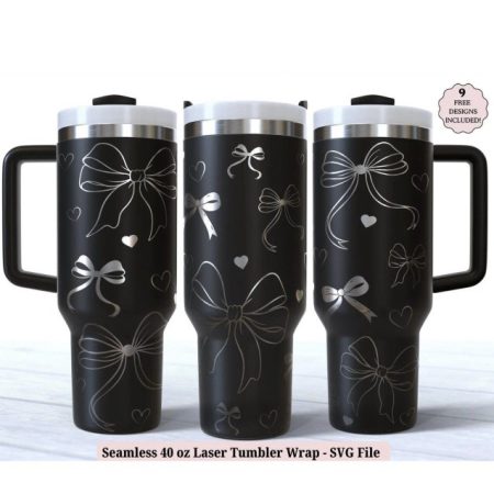 Black Coquette Bow 40oz or 30oz Engraved  Stainless Steel Tumbler With Handle CP