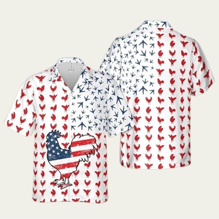 4Th July Rooster American Flag Hawaiian Shirt