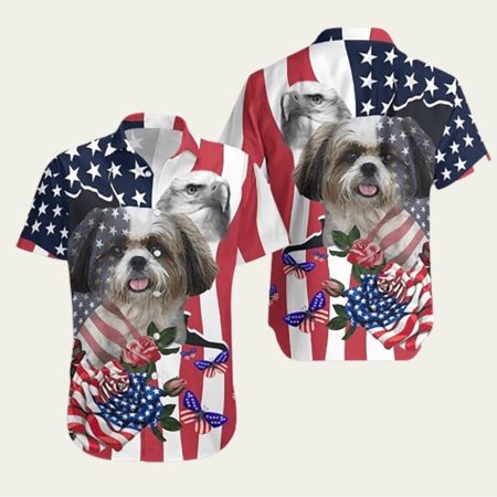 4Th Of July Cute Pet Shih Tzu Independence Day Hawaiian Shirt