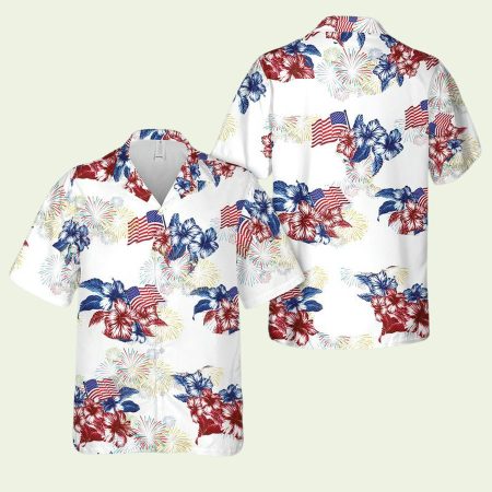4Th Of July Floral White Pattern Hawaiian Shirt