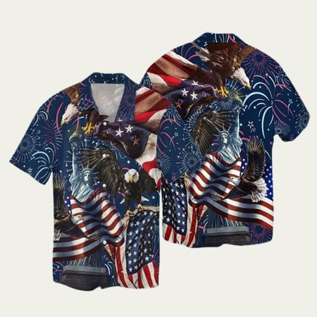 4Th Of July Independence Day American Eagle Statue Of Liberty Hawaiian Shirt