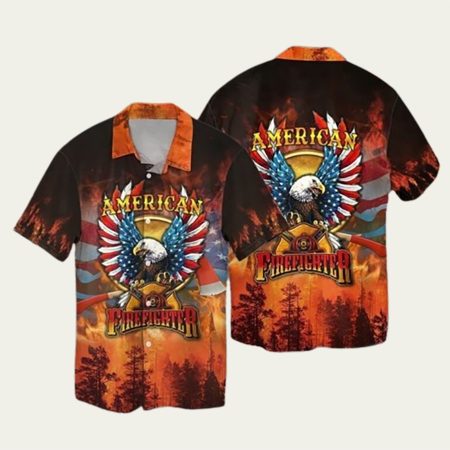 4Th Of July Independence Day American Firefighter Eagle Trendy Hawaiian Shirt