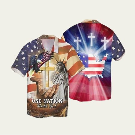 4Th Of July Independence Day American Flag Jesus One Nation Under God Eagle Hawaiian Shirt