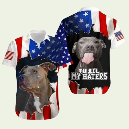4Th Of July Independence Day American Flag Pitbull Hawaiian Shirt