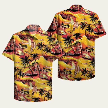 90s orange and yellow hawaiian sunset hawaiian shirt