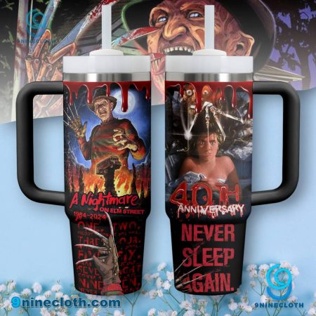 A Nightmare On Elm Street 40th Anniversary 1984-2024 Never Sleep Again 40oz Tumbler With Handle HG