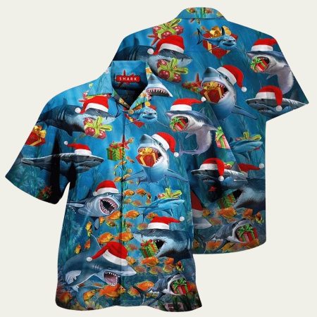 A great white christmas shark hawaiian shirt