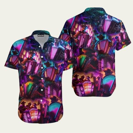 Accordion Player Accordion Neon Colorful Hawaiian Shirt