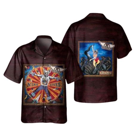 Aerosmith Nine Lives 1997 Album Cover Hawaiian Shirt