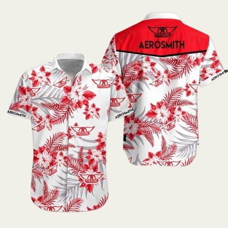Aerosmith Floral Red And White Pattern Hawaiian Shirt