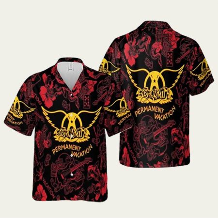 Aerosmith Permanent Vacation Black And Red 2025 Hawaiian Shirt