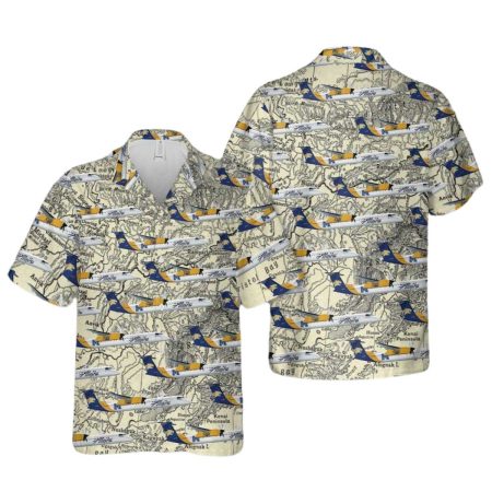 Alaska Airlines Q400 MSU Map Pattern Hawaiian Shirt