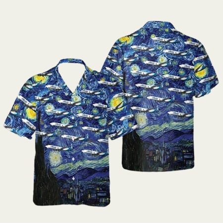 Alaska Airlines Boeing Max Starry Night Hawaiian Shirt