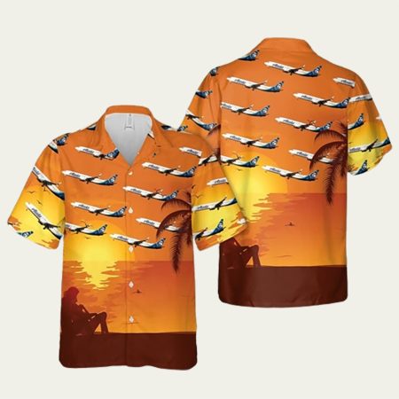 Alaska Airlines Boeing Sunset On The Beach Summer Hawaiian Shirt