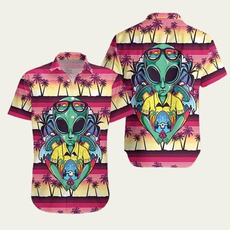Alien With Skate Hawaiian Shirt
