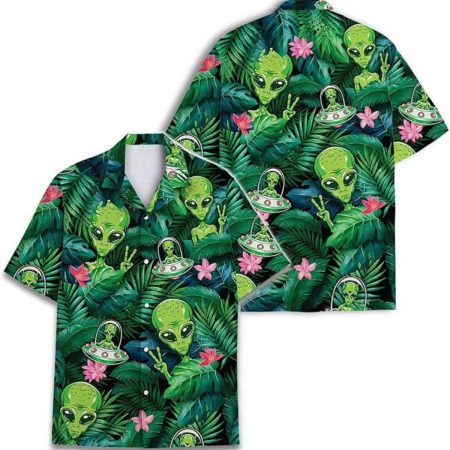 Aliens Floral Funny Hawaiian Shirt