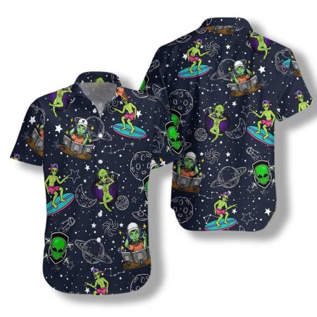 Aliens Night Sky Hawaiian Shirt