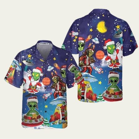 Aliens In Santa Funny Tropical Hawaiian Shirt
