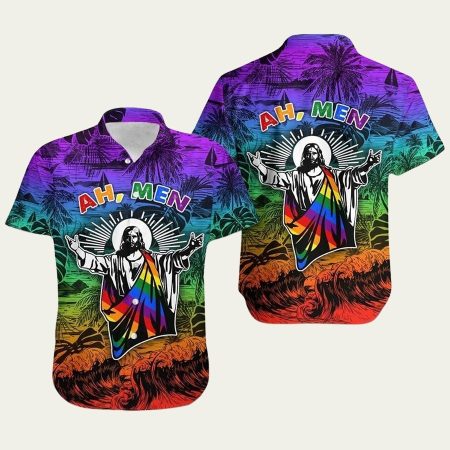 Aloha ah men funny jesus lgbt pride hawaiian shirt