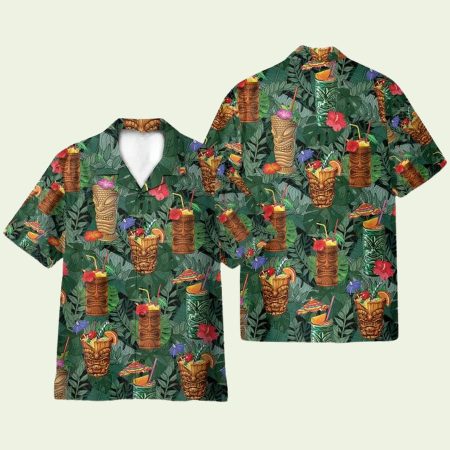 Aloha Summer Tiki Drink Cocktail Hawaiian Shirt