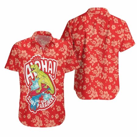 Aloha surfing rex dinosaur hawaiian shirt