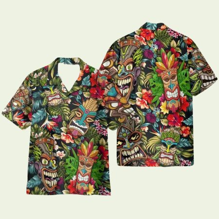 Amazing Aloha Tiki Tiki Floral Summer Hawaiian Shirt