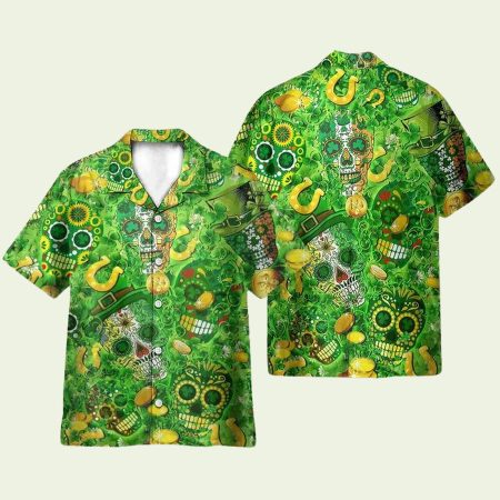 Amazing Green Sugar Skull St Patrick’s Day Hawaiian Shirt