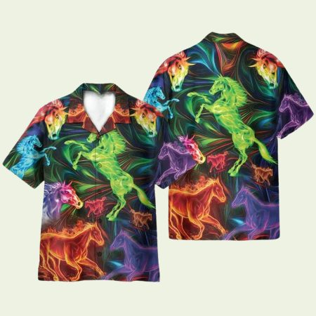 Amazing Horse Neon Light Hawaiian Shirt