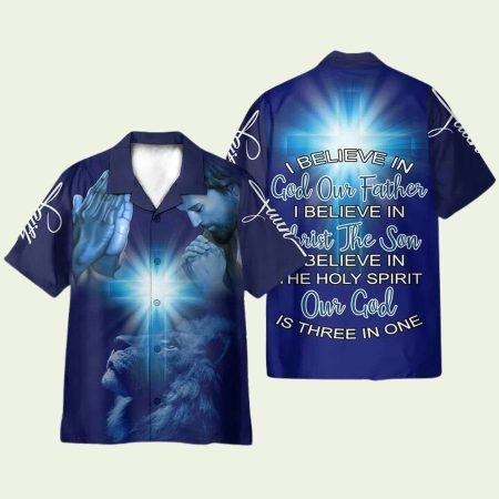 Amazing Jesus I Believe In God Blue Cross Lion Hawaiian Shirt