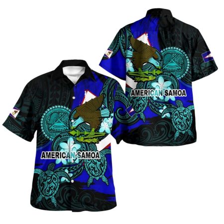 American Samoa Pride Bald Eagle And Turtles Patterns Hawaiian Shirt