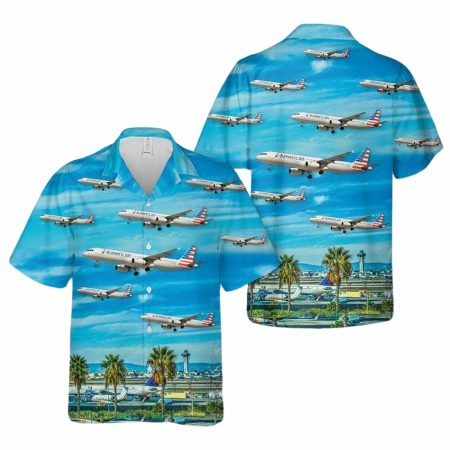 American airlines airbus a321 at los angeles international airport hawaiian shirt