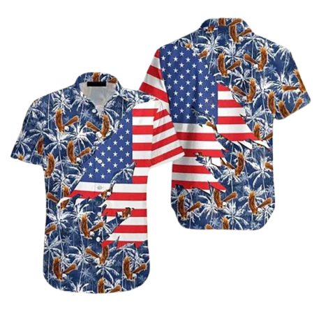 American Eagle Palm Tree Independence Day 4Th Of July Hawaiian Shirt