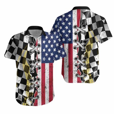 American flag dirt track racing hawaiian shirt