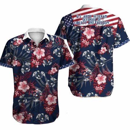 American us army veteran floral hawaiian shirt