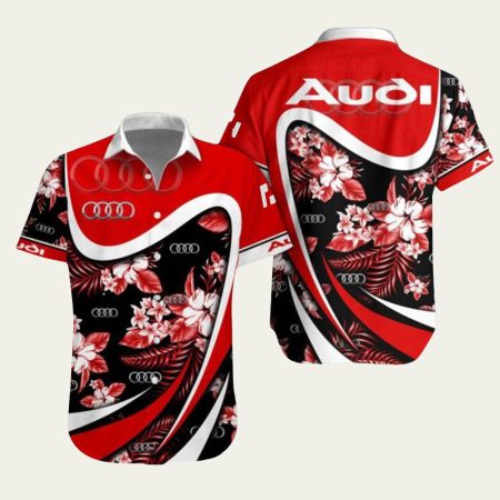Audi Logo Tropical Flower Pattern Hawaiian Shirt