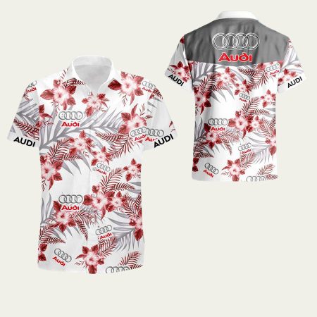 Audi Logo Floral Pattern Hawaiian Shirt