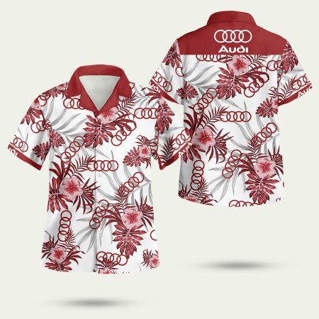 Audi Logo Tropical White Pattern Hawaiian Shirt