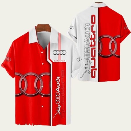 Personalized Audi Quattro Logo Red And White Pattern Hawaiian Shirt