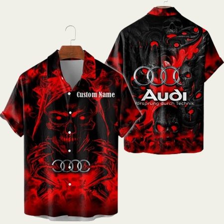 Personalized Audi Vorsprung Durch Technik Grim Reaper Skull Tropical Hawaiian Shirt