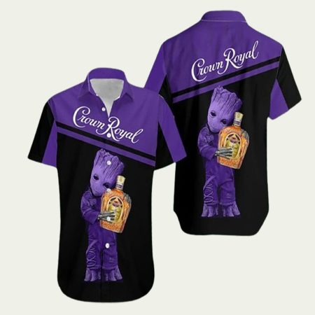 Baby Groot Hug Crown Royal Black And Purple Summer Hawaiian Shirt