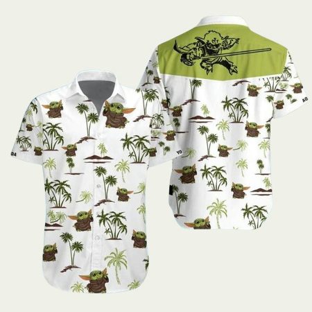 Baby Yoda Coconut Palm Tree Pattern Hawaiian Shirt