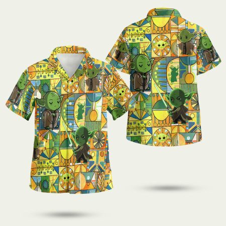 Baby yoda cute with lightsaber summer Hawaiian Shirt