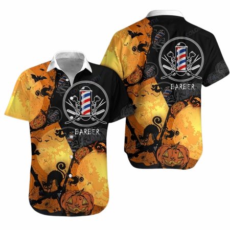 Barber full moon halloween hawaiian shirt