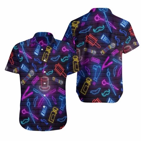 Barber shop neon hawaiian shirt