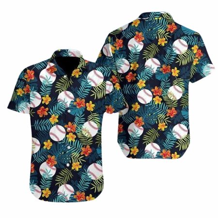 Baseball simple hibiscus hawaiian shirt